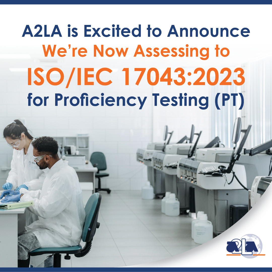 Thông báo trên Twitter của A2LA về đánh giá công nhận ISO/IEC 17043:2023.